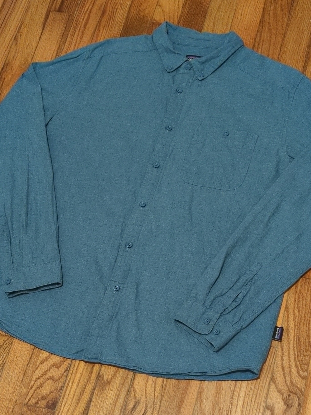 Patagonia Mens L Chamois Shirt Organic Cotton Blue LS Button-Down Pocket
